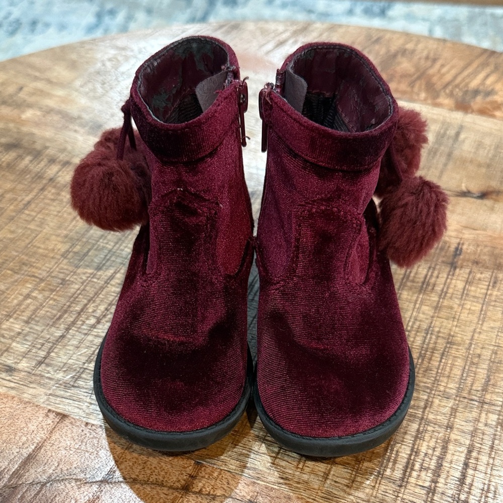 Girls SODA Burgundy Velvet Pom Pom Boots  8c